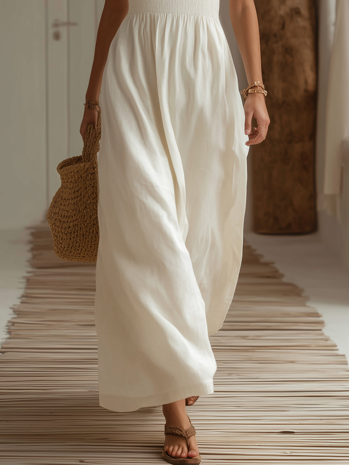 Adeline White Linen Maxi Dress