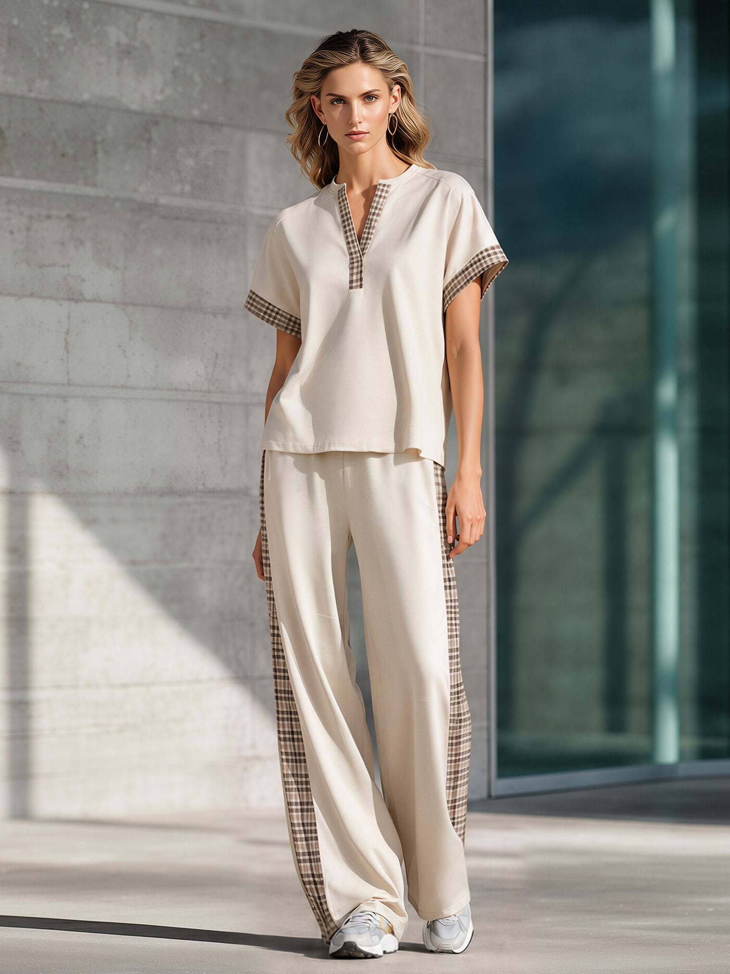 Halle Beige V-Neck Co-ord Set