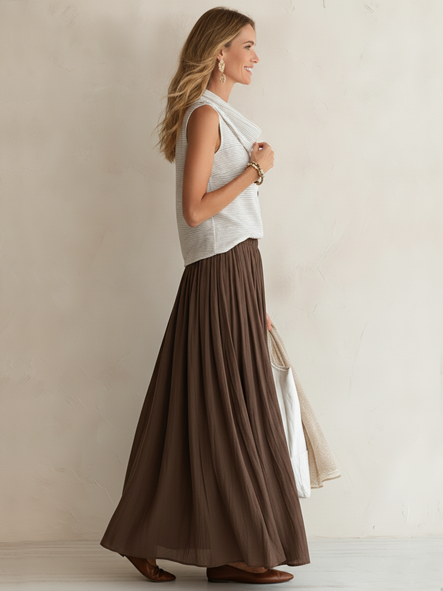 Marisol Brown Chiffon Pleated Co-ord Set