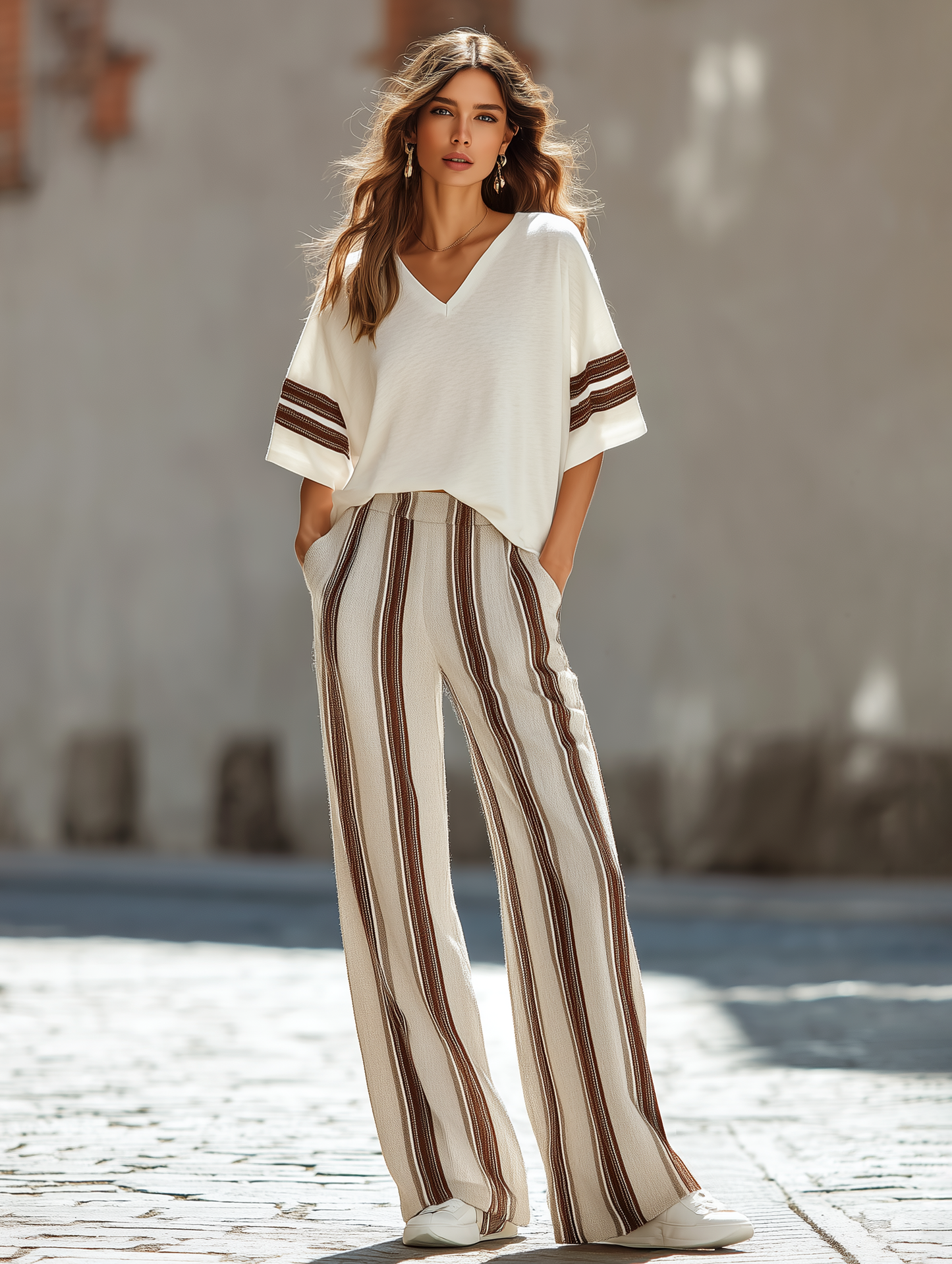 Elsie White V-Neck Co-ord Set