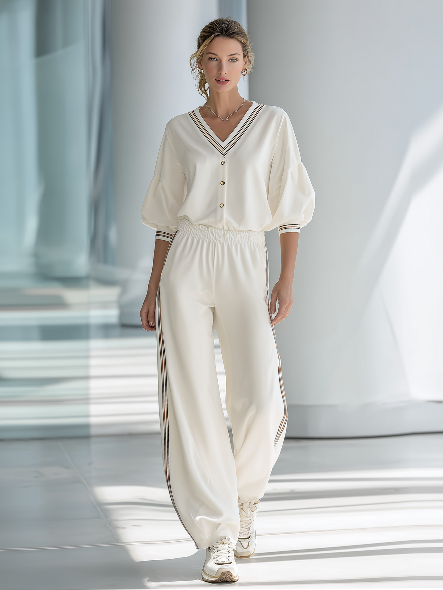 Opal White V-Neck Co-ord Set