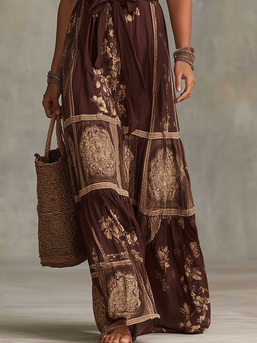 Verity Brown Off-Shoulder Maxi Dress