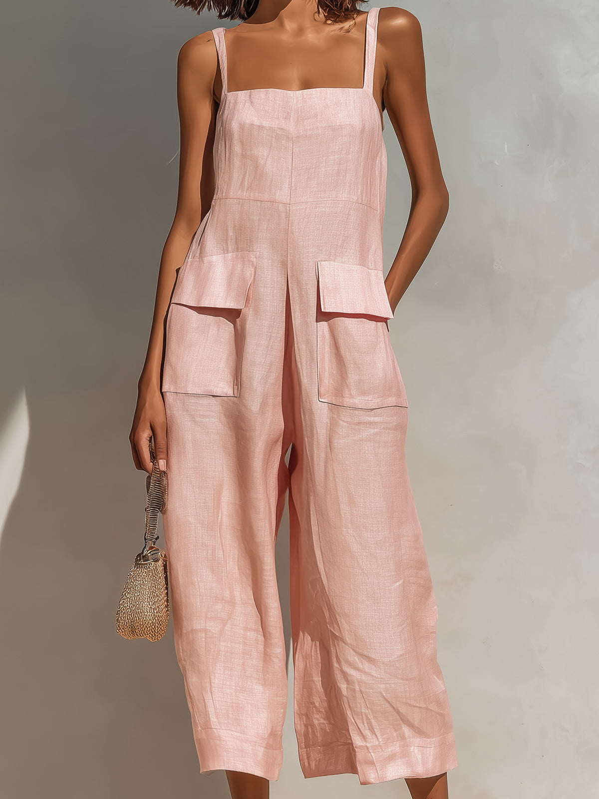 Thora Pink Linen Sleeveless Jumpsuit