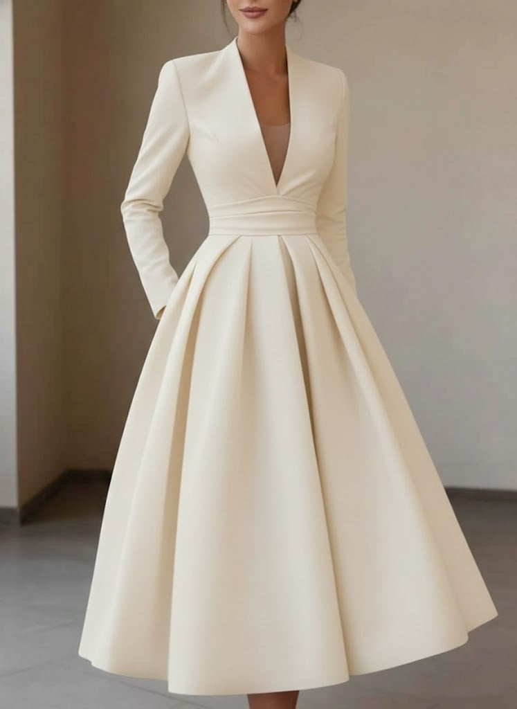Eulalie Satin V-Neck Midi Dress