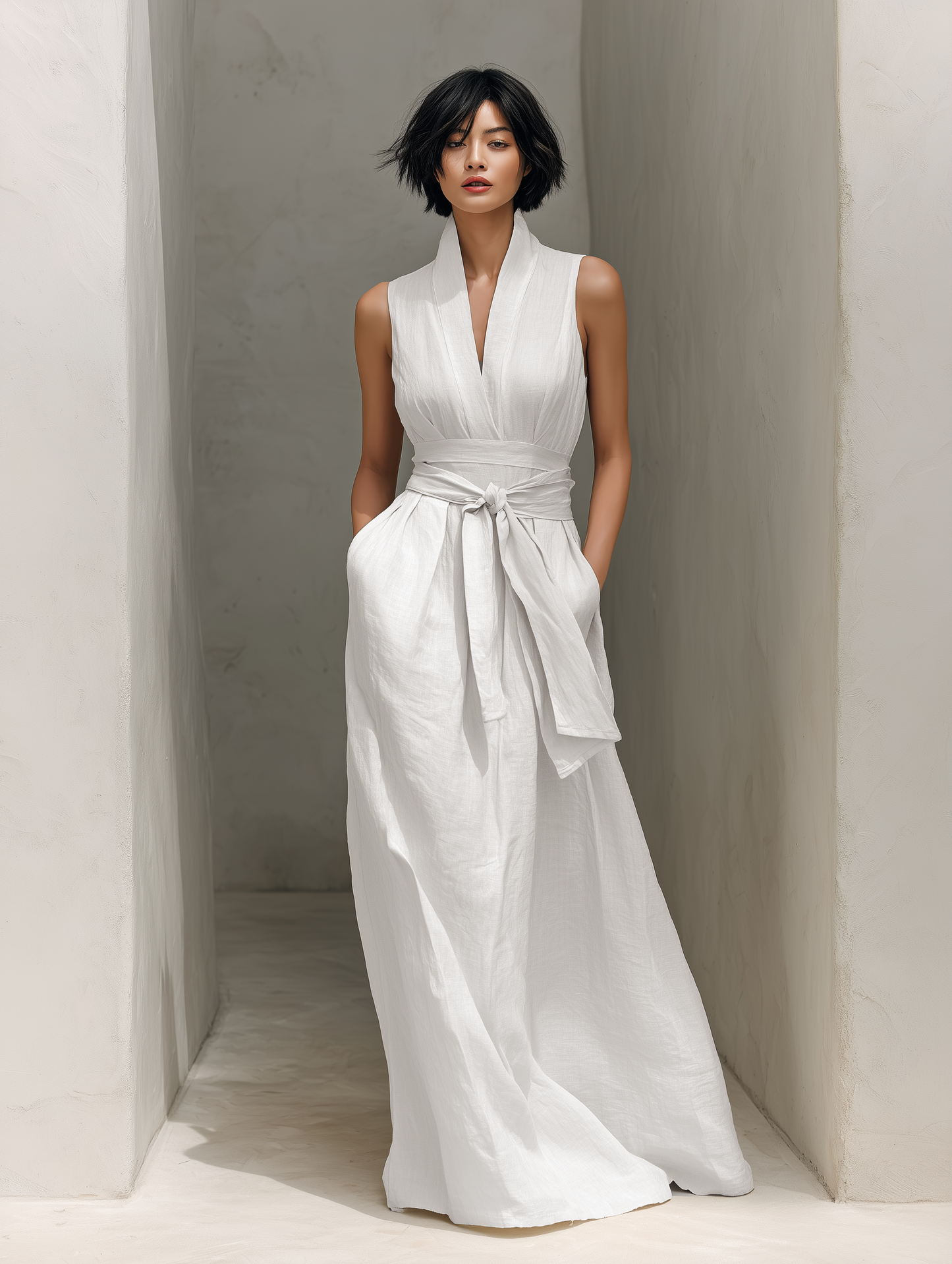 Apolline Linen V-Neck Maxi Dress