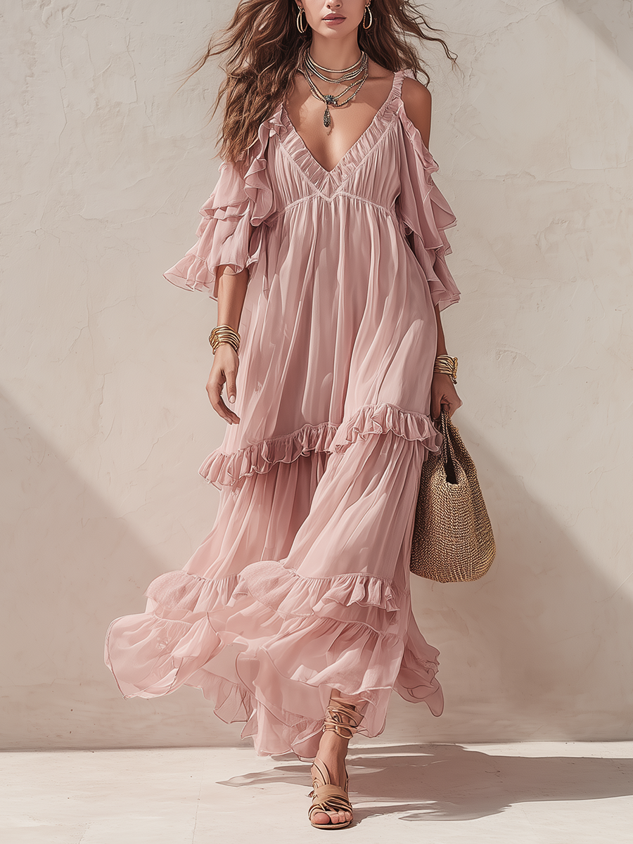 Rosalind Blush Ruffle Maxi Dress