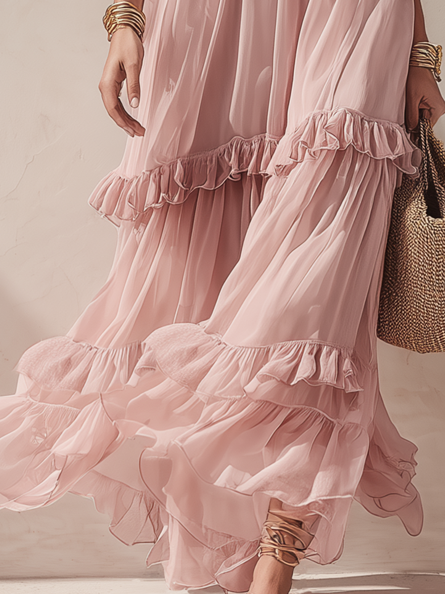 Rosalind Blush Ruffle Maxi Dress