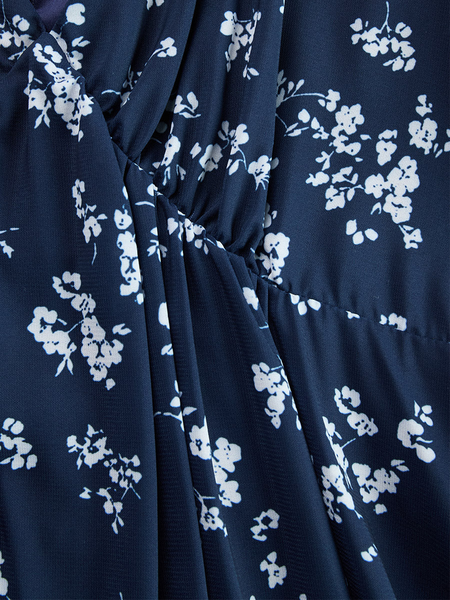 Thora Blue Chiffon Floral Maxi Dress