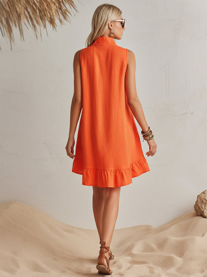 Esme Orange Linen Ruffle Mini Dress