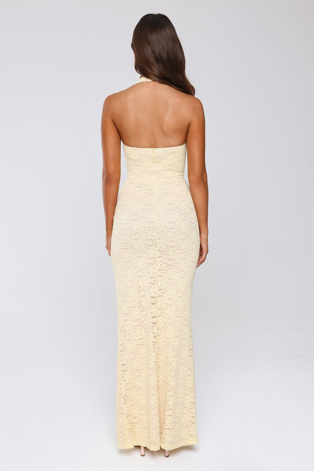 Elsie Yellow Lace Halter Maxi Dress