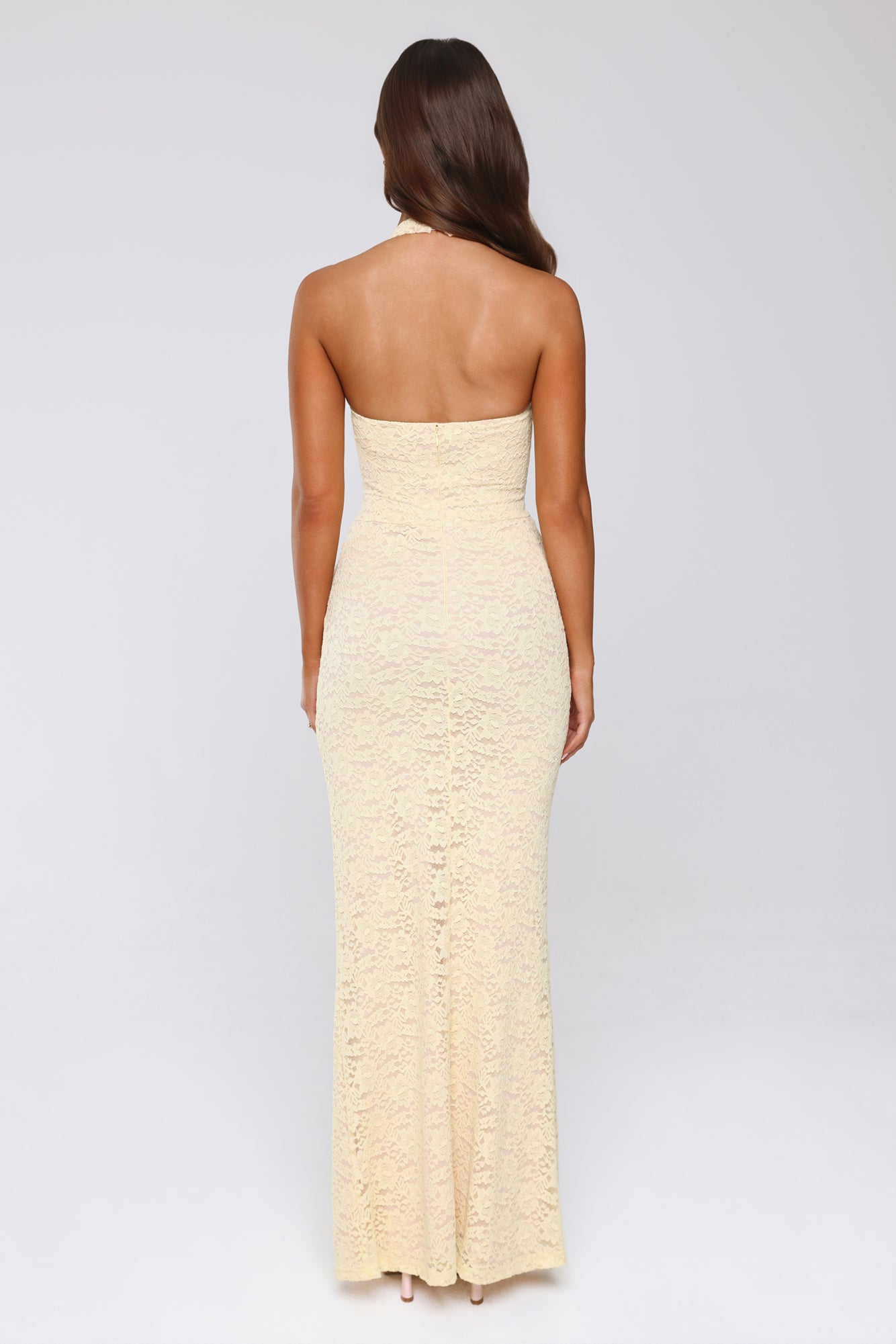 Elsie Yellow Lace Halter Maxi Dress
