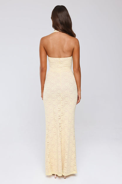Elsie Yellow Lace Halter Maxi Dress