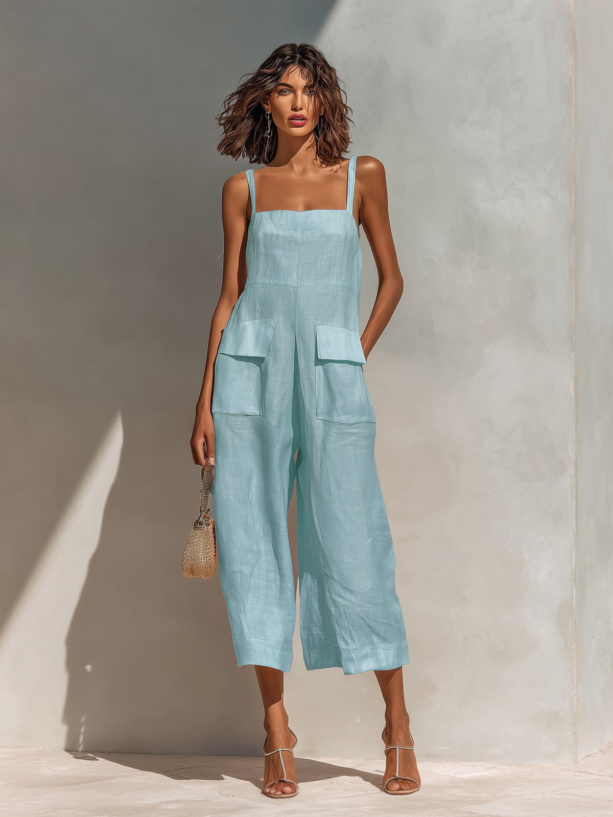 Thora Pink Linen Sleeveless Jumpsuit