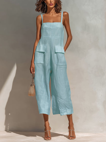 Thora Pink Linen Sleeveless Jumpsuit