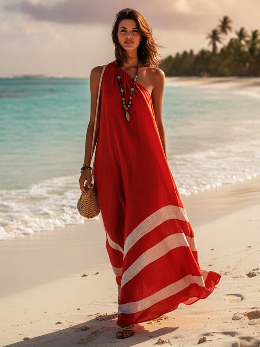 Arden Linen One Shoulder Maxi Dress
