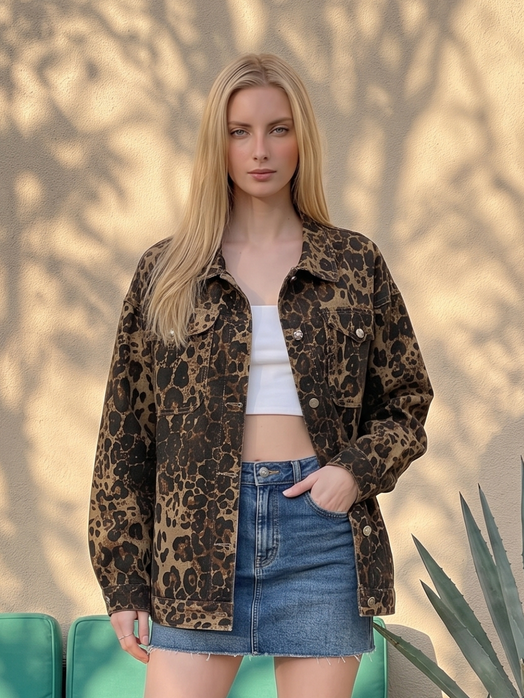 YARETZI Women's Long Sleeve Washed Denim Button-Front Shacket