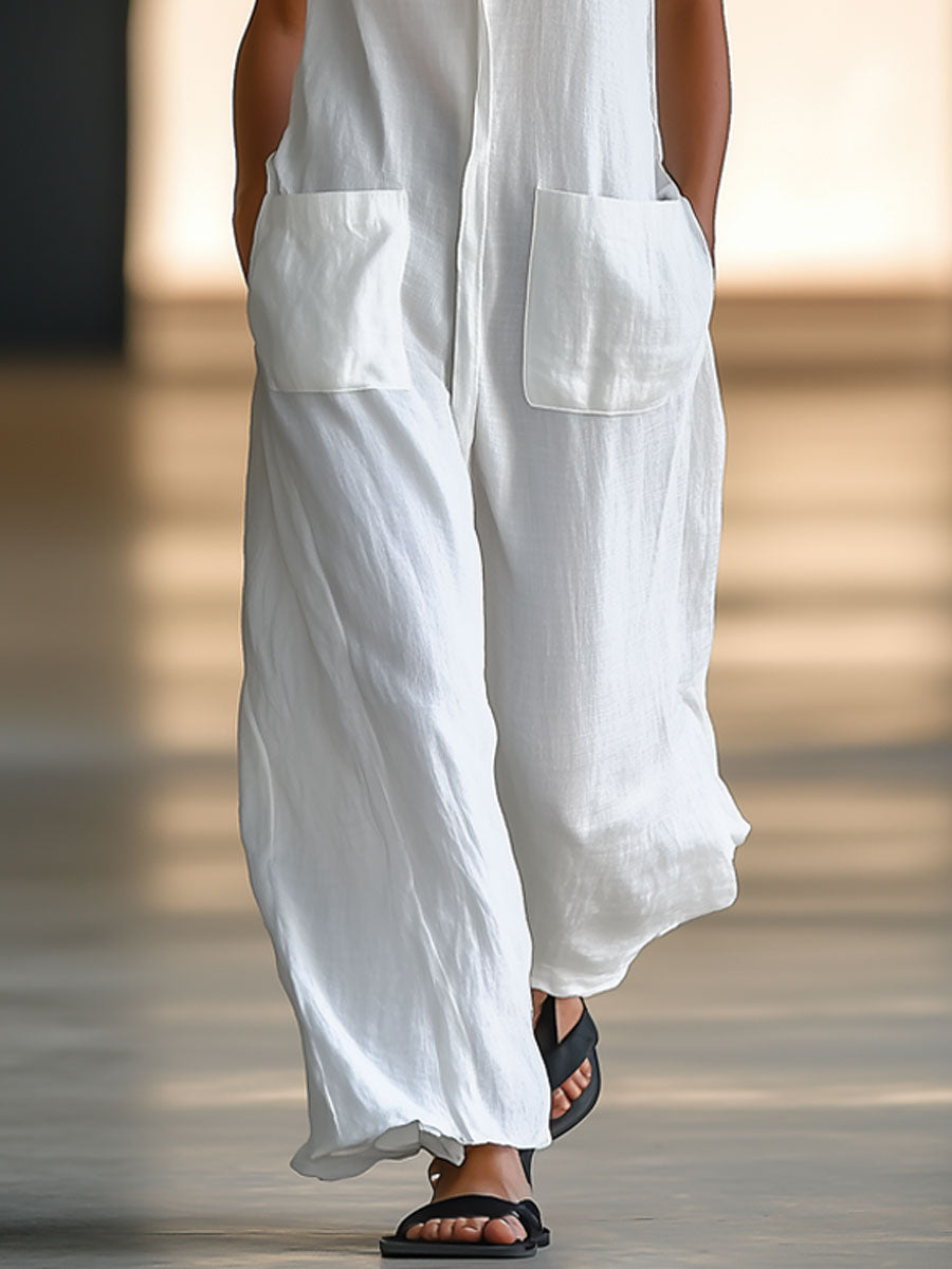 Cosima White Linen Sleeveless Jumpsuit
