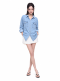 ZARIA Women's Long Sleeve Washed Denim Button-Front Shirt
