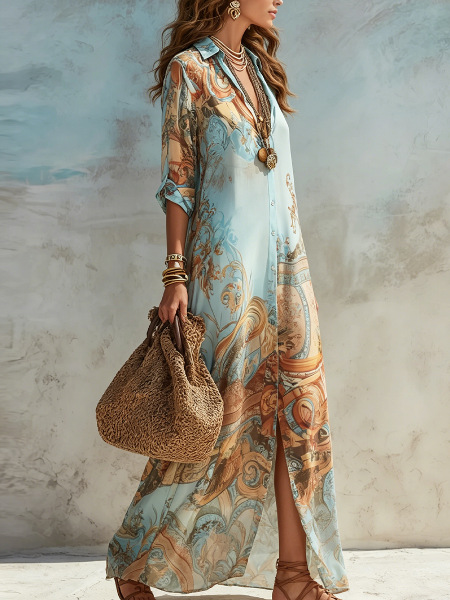 Rosalie Blue Chiffon Floral Maxi Dress