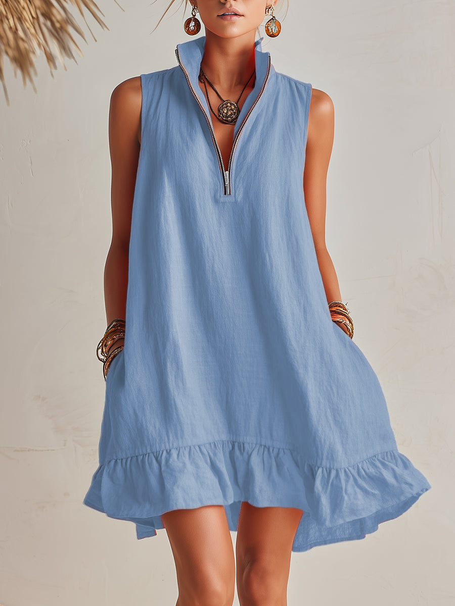 Esme Orange Linen Ruffle Mini Dress