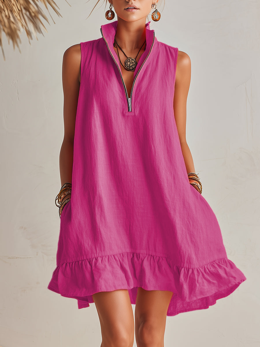Esme Orange Linen Ruffle Mini Dress