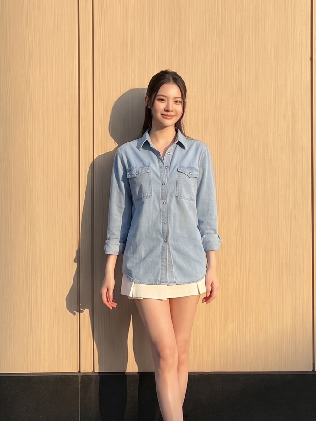 ZARIA Women's Long Sleeve Washed Denim Button-Front Shirt