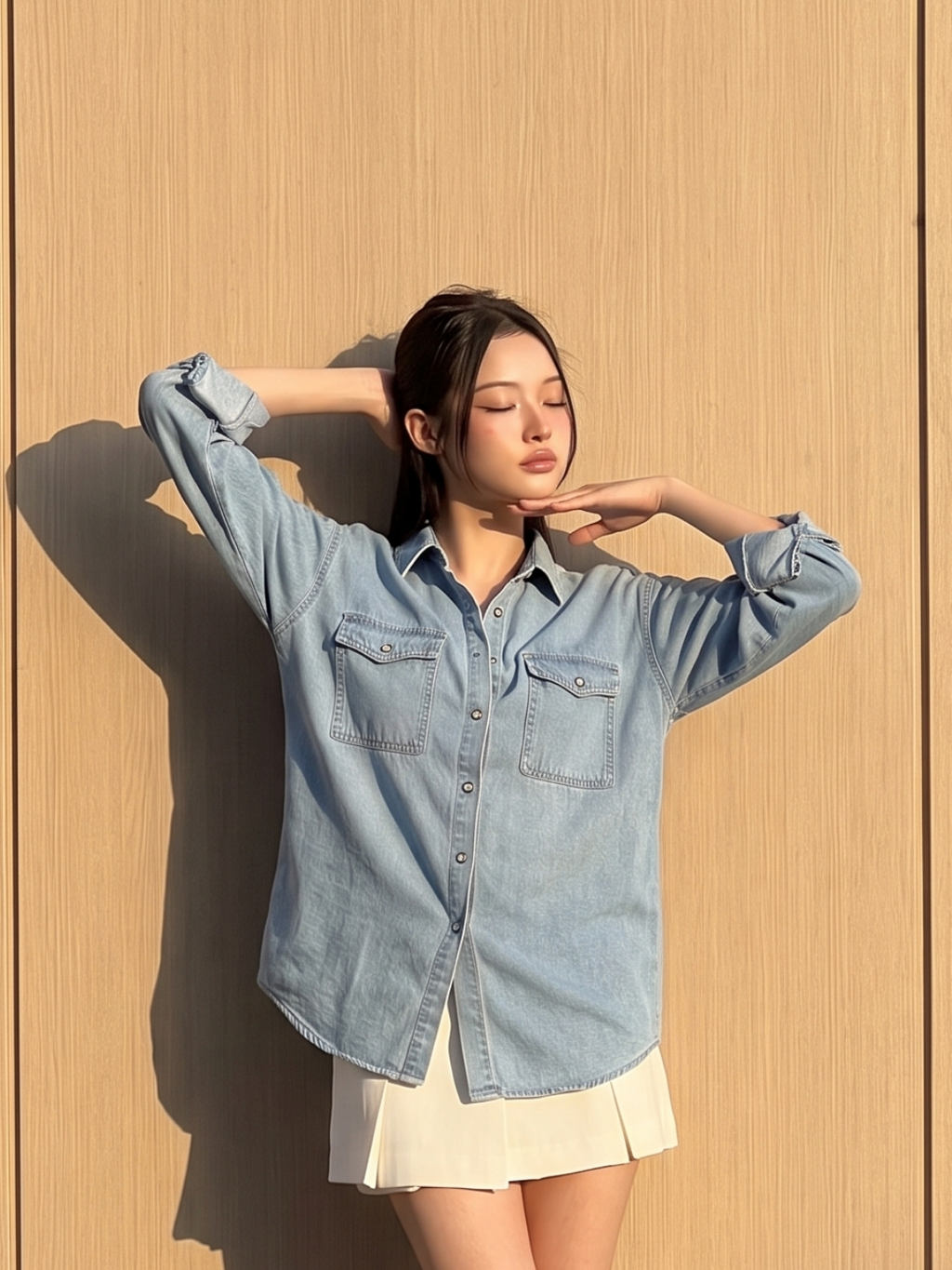 ZARIA Women's Long Sleeve Washed Denim Button-Front Shirt
