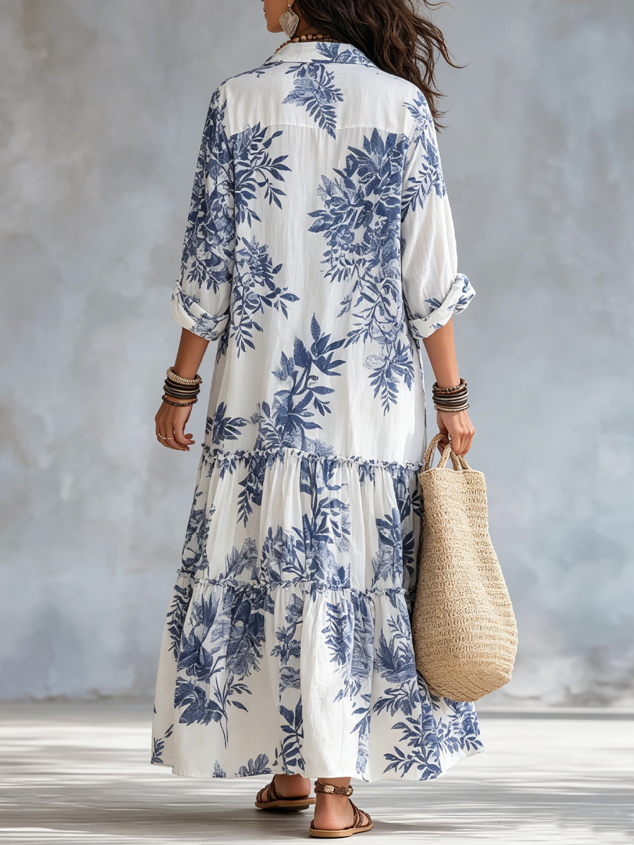 Gloria Blue Floral Maxi Dress