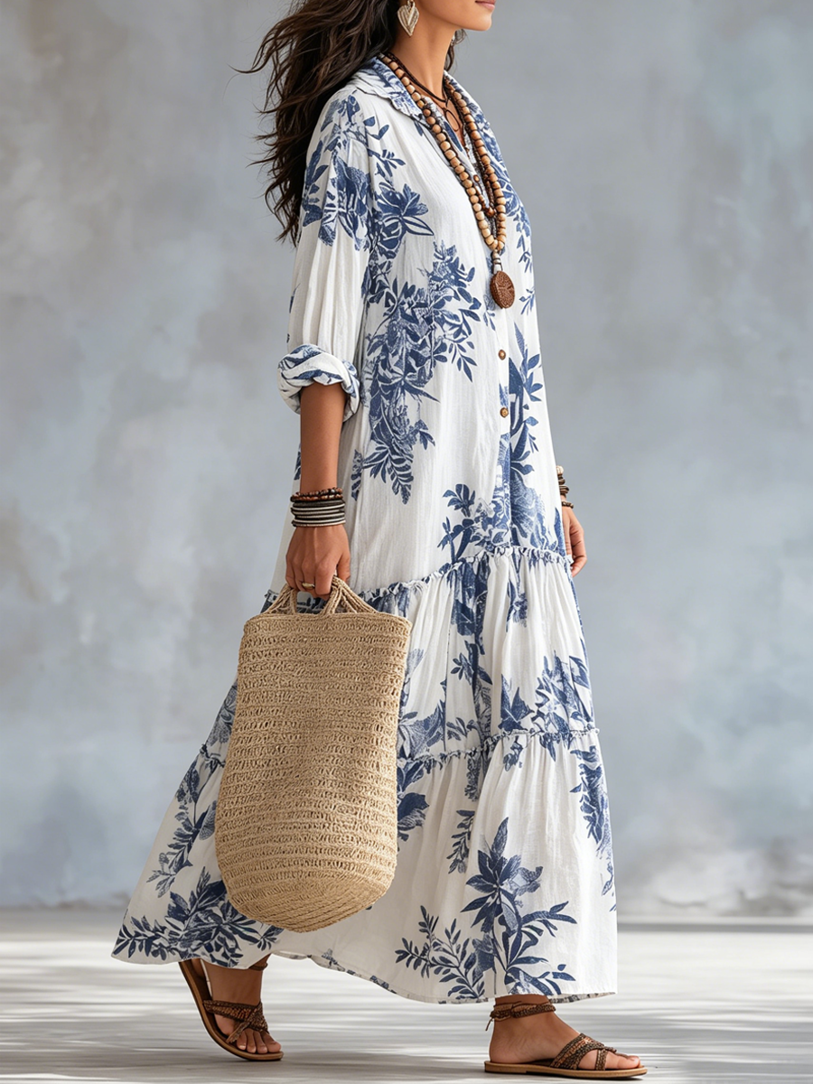 Gloria Blue Floral Maxi Dress