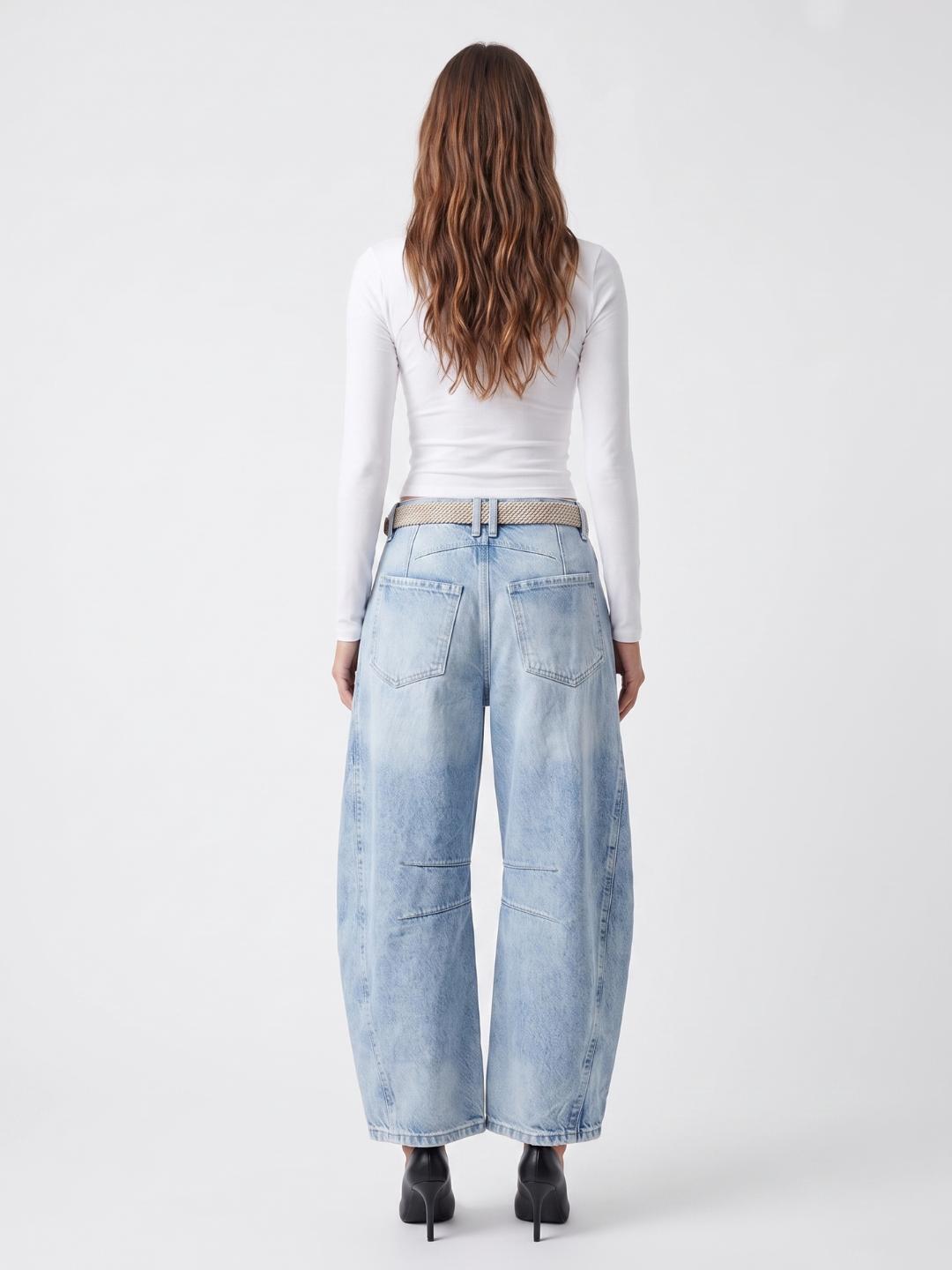 BRISEIS Women's Mid-Rise Barrel Leg Cropped Jeans