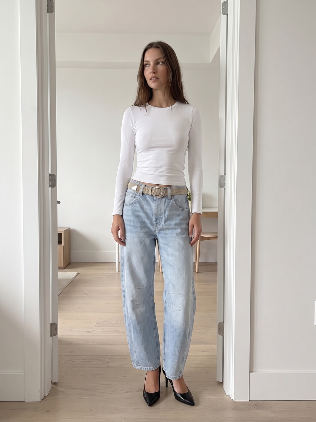 BRISEIS Women's Mid-Rise Barrel Leg Cropped Jeans
