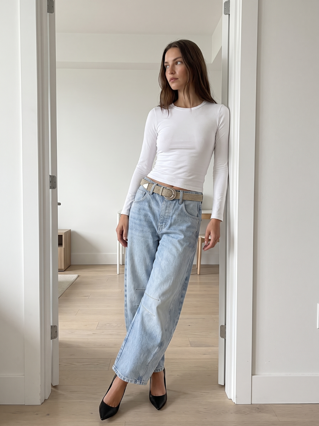 BRISEIS Women's Mid-Rise Barrel Leg Cropped Jeans