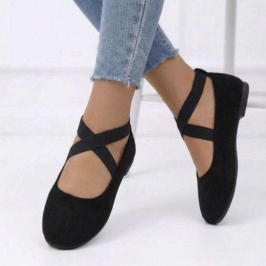 Women’s Round-Toe Ballet Flats with Criss Cross Elastic Ankle Straps