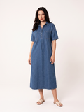 EFFIE Women's Short Sleeve Polo Collar Denim Midi Dress