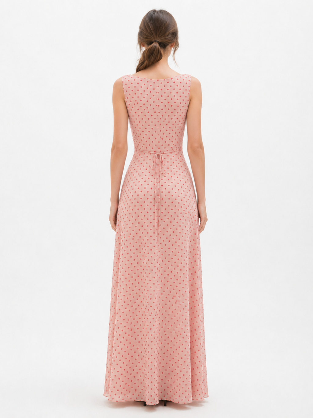 CORALIE Women's Sleeveless Polka Dot V-Neck Maxi Dress