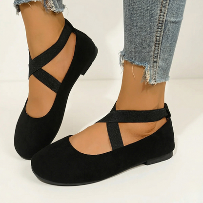 Women’s Round-Toe Ballet Flats with Criss Cross Elastic Ankle Straps