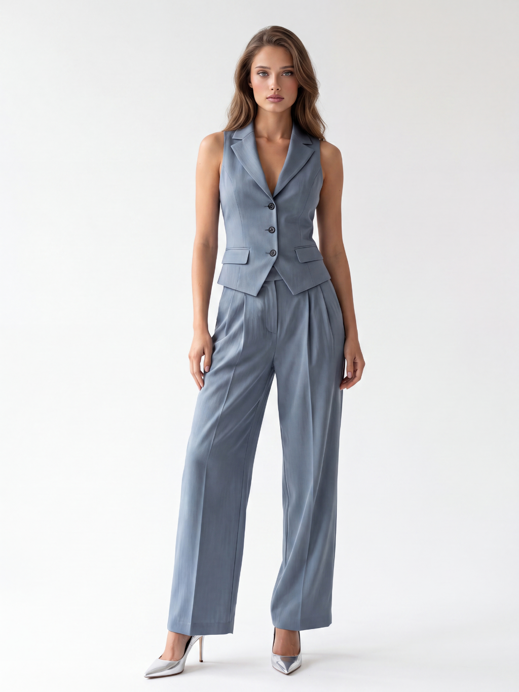 KIRA Women's Sleeveless Vest and Wide Leg Trouser Set