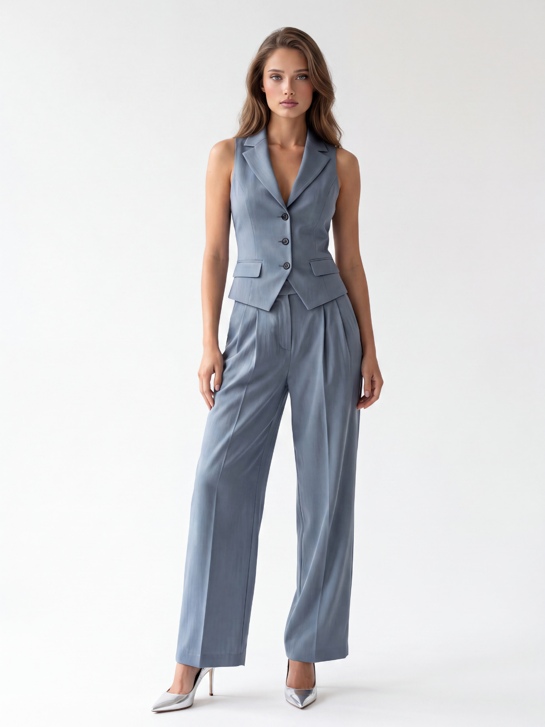 KIRA Women's Sleeveless Vest and Wide Leg Trouser Set
