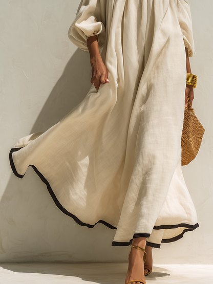 Yara Beige Linen Off-Shoulder Maxi Dress