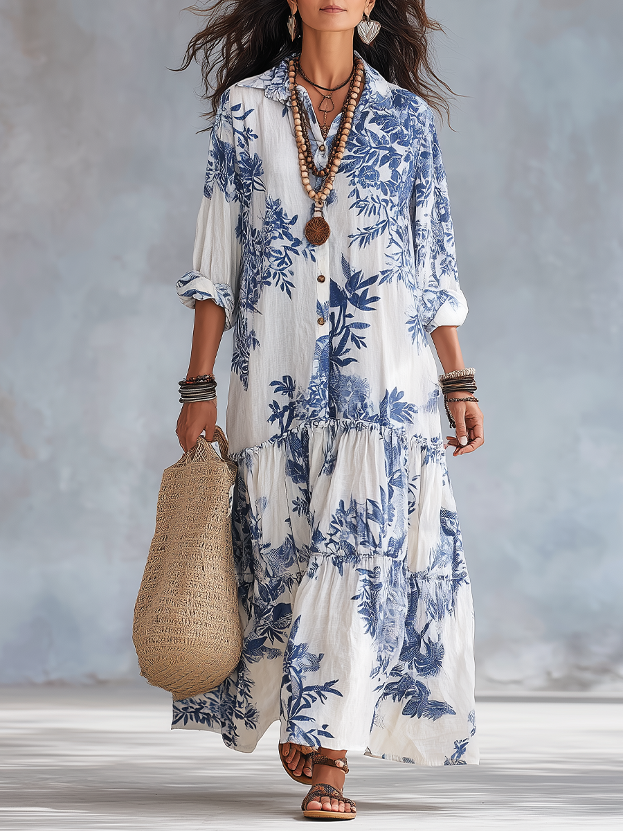 Gloria Blue Floral Maxi Dress