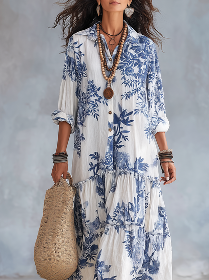 Gloria Blue Floral Maxi Dress