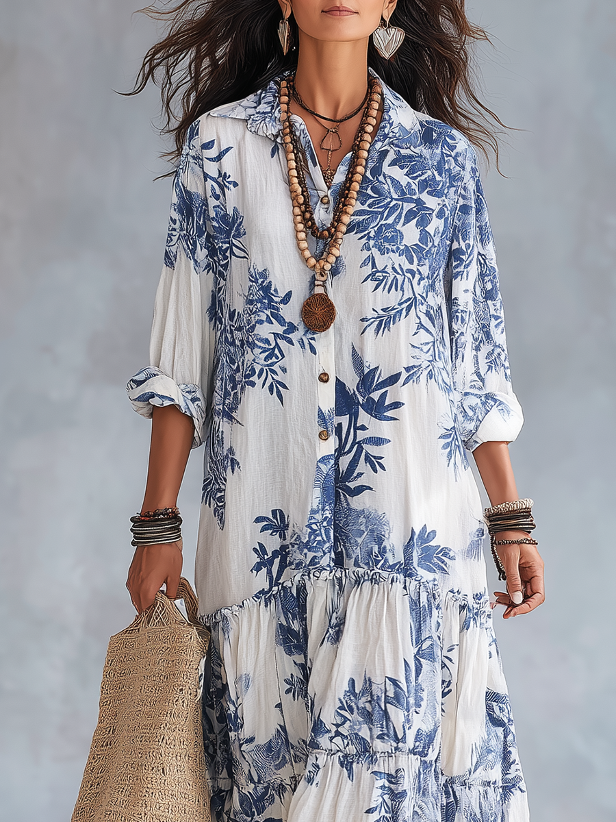 Gloria Blue Floral Maxi Dress