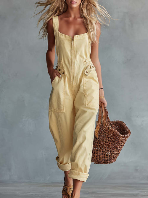 Betty Yellow Square Neck Jumpsuit