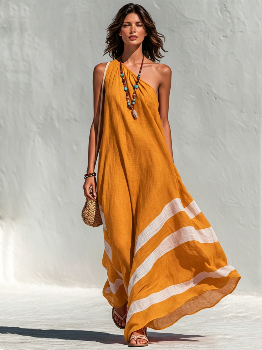Arden Linen One Shoulder Maxi Dress