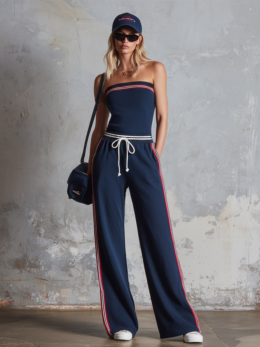 Gloria Navy Cotton Off-Shoulder Jumpsuit