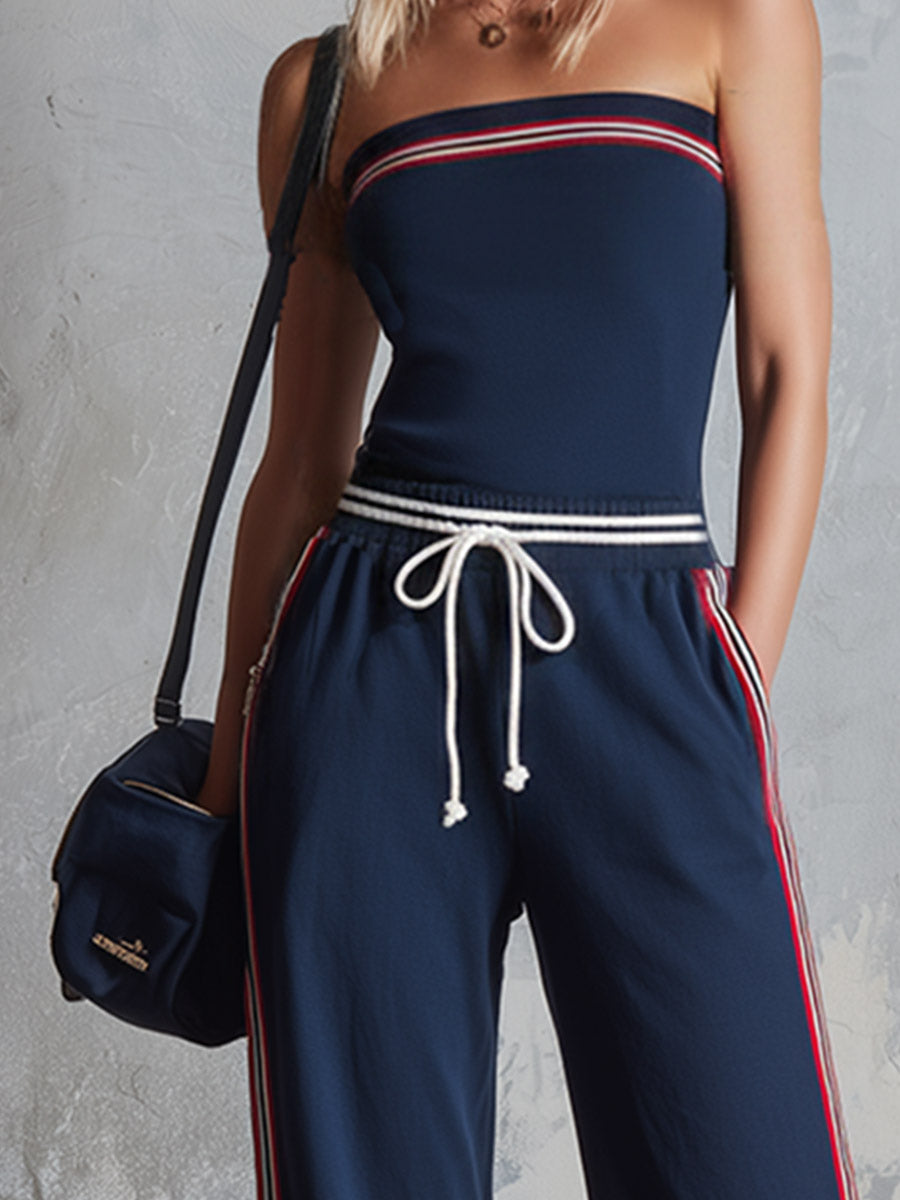 Gloria Navy Cotton Off-Shoulder Jumpsuit