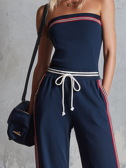 Gloria Navy Cotton Off-Shoulder Jumpsuit