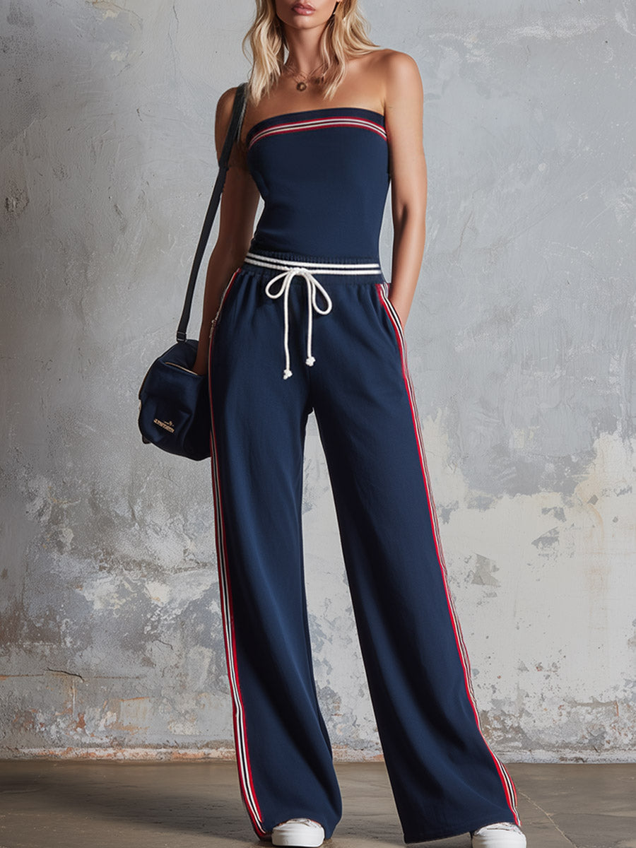 Gloria Navy Cotton Off-Shoulder Jumpsuit
