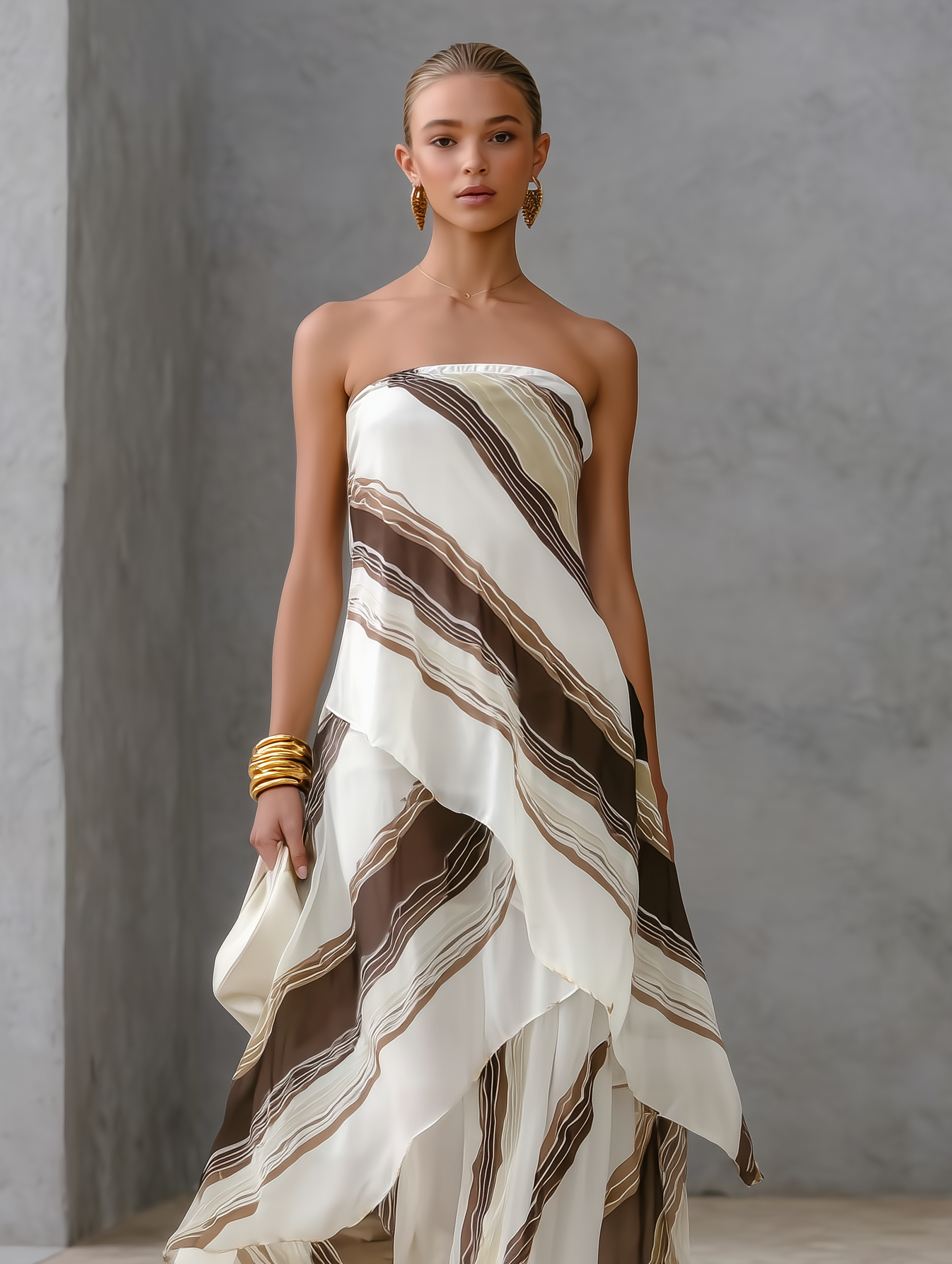 Evana White Chiffon Strapless Maxi Dress