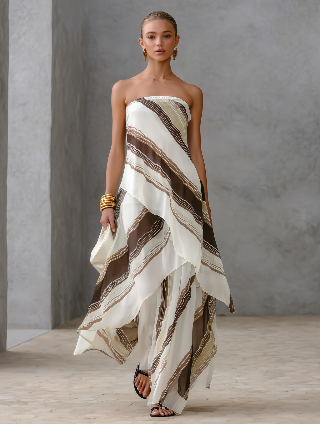 Evana White Chiffon Strapless Maxi Dress